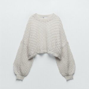 Pointelle knit sweater gray mesh never worn